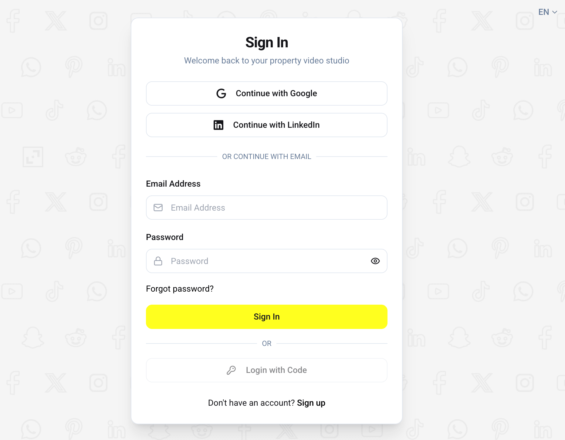 Nanopixo sign-in screen