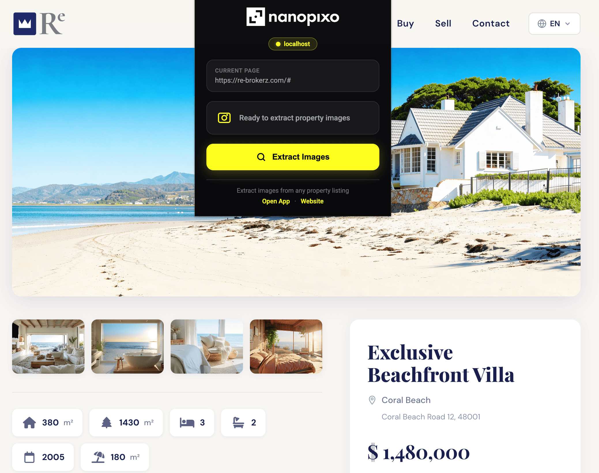 Example property listing page open in Chrome