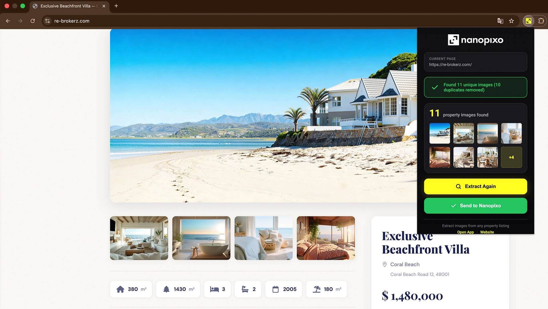 Chrome extension, see a property, click, done screenshot