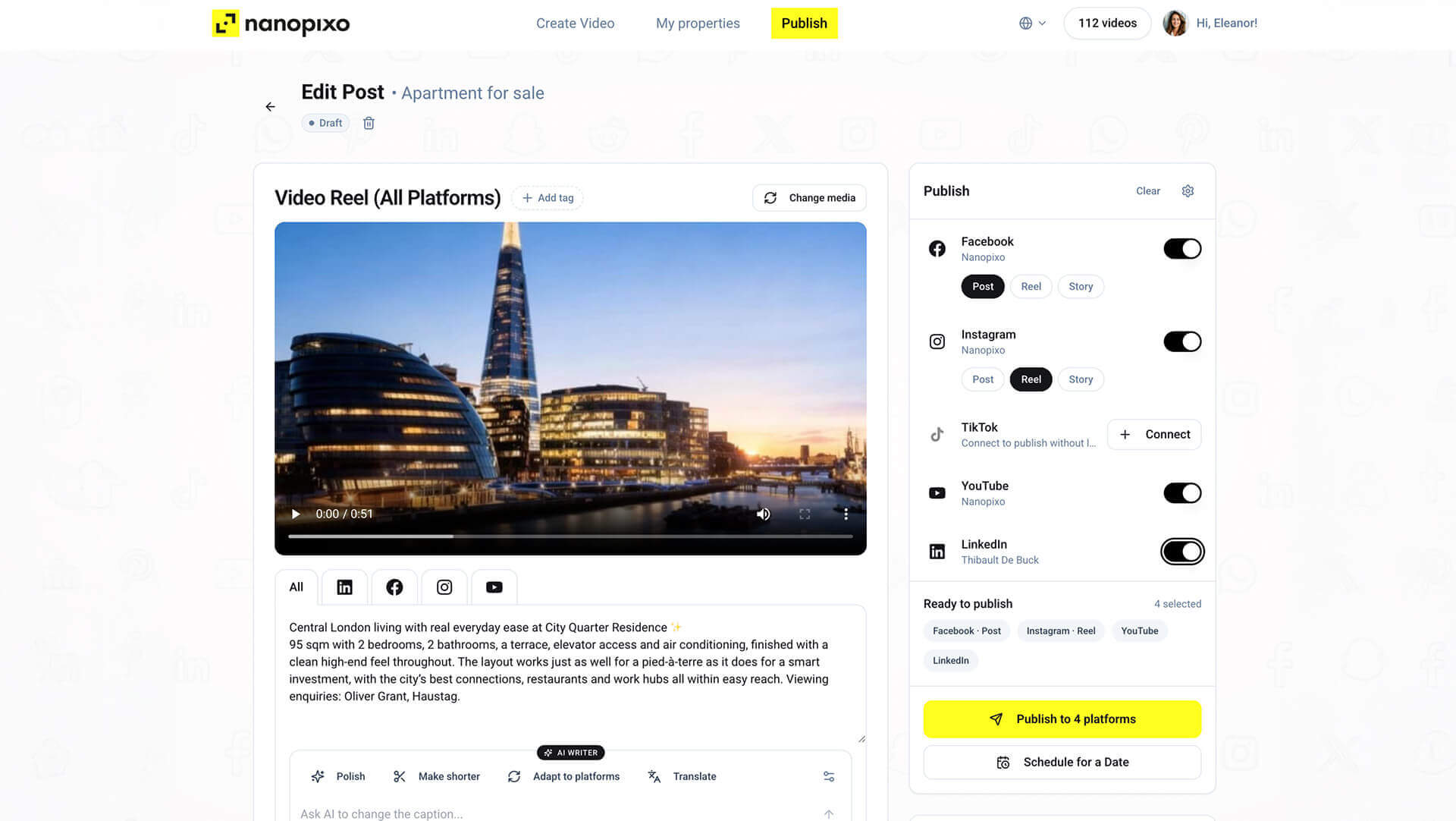 One dashboard for TikTok, Instagram, Facebook, LinkedIn, YouTube and X screenshot