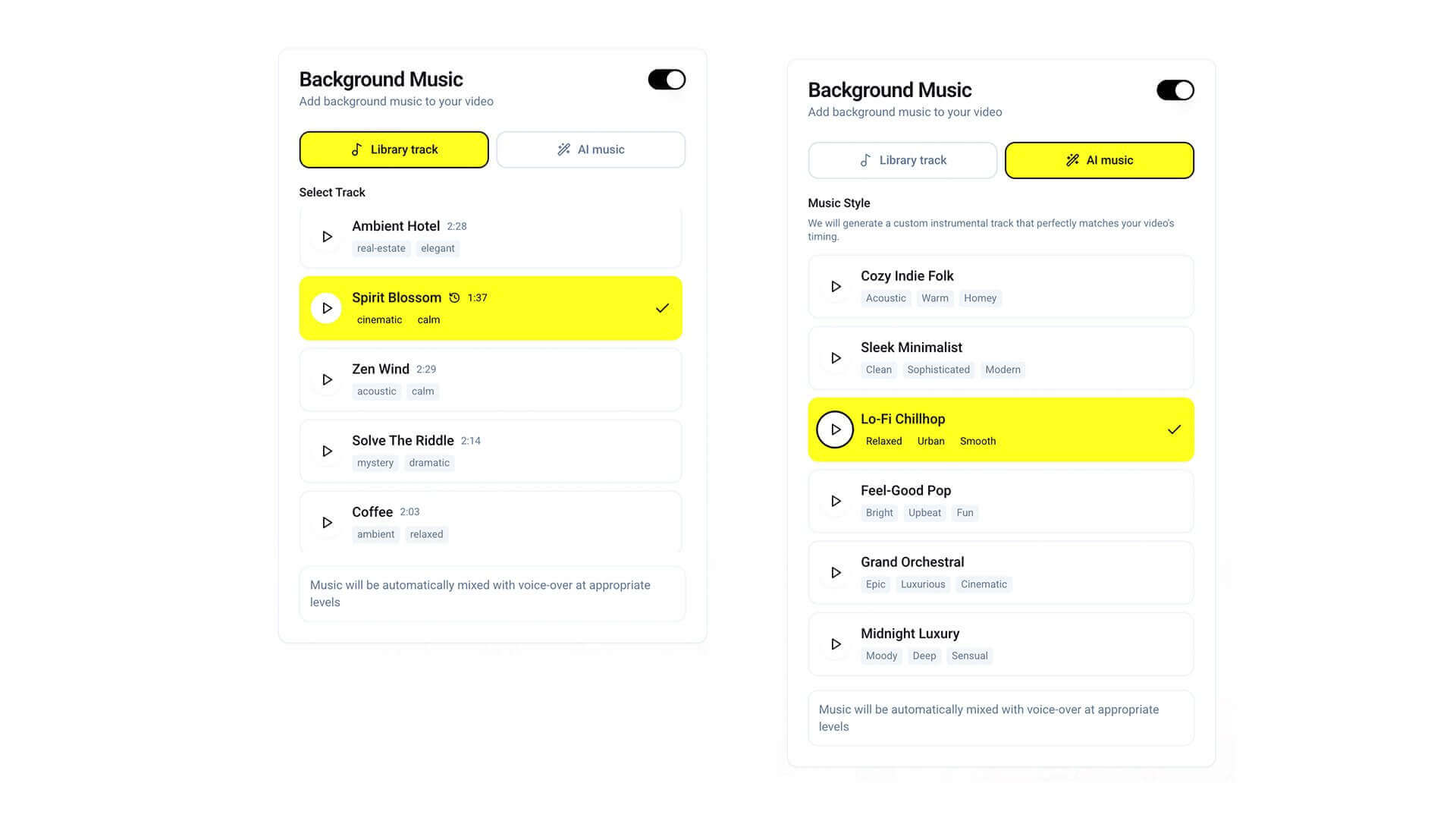 Your soundtrack: licensed tracks or AI music made for this video screenshot